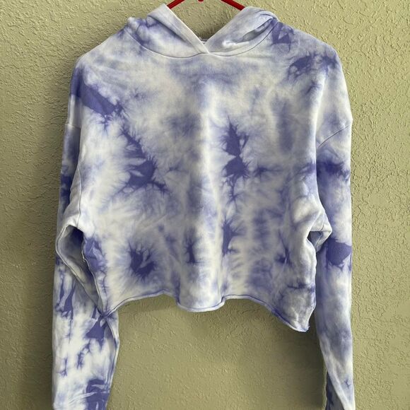 Caution To The Wind Tops - Caution to the Wind Size M Purple & White Tie-Dye Cropped Hoodie
